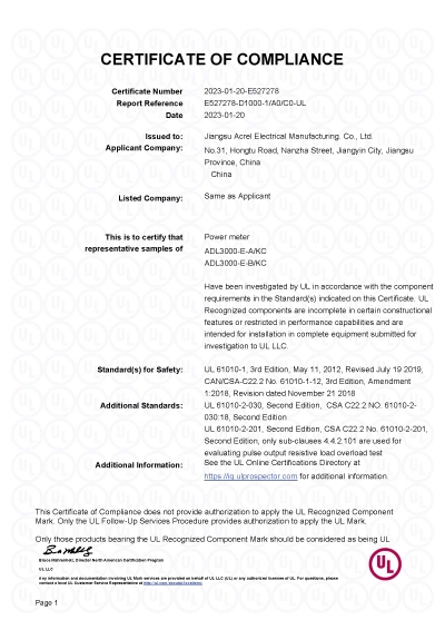 ul for adl3000 energy meter